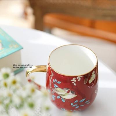 TÁCH TRÀ CHIM HOA VIỀN VÀNG PHONG CÁCH BẮC ÂU
